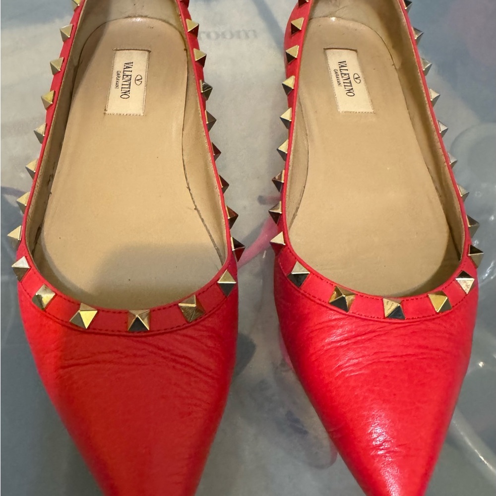 Valentino Red Studded Leather Flats